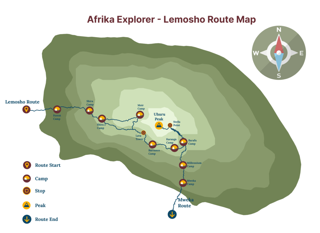 Lemosho Route Map for Kilimanjaro